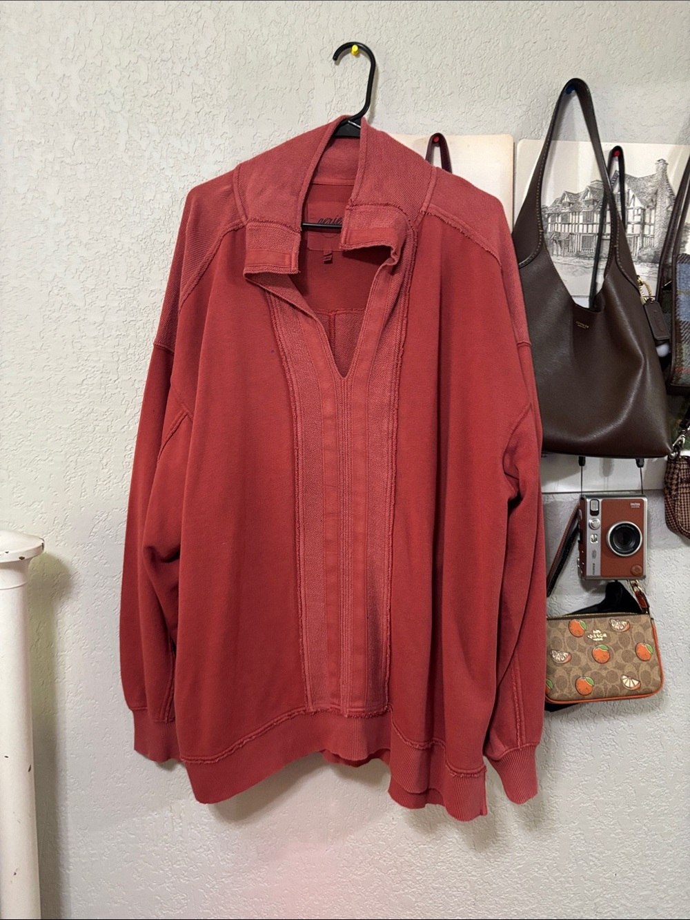 aerie Washed Coral Pullover Sweatshirt